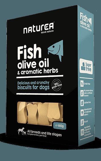 NATUREA Ryba z oliwą z oliwek i aromatycznymi ziołami 140G – Bezzbożowe biszkopty dla psów