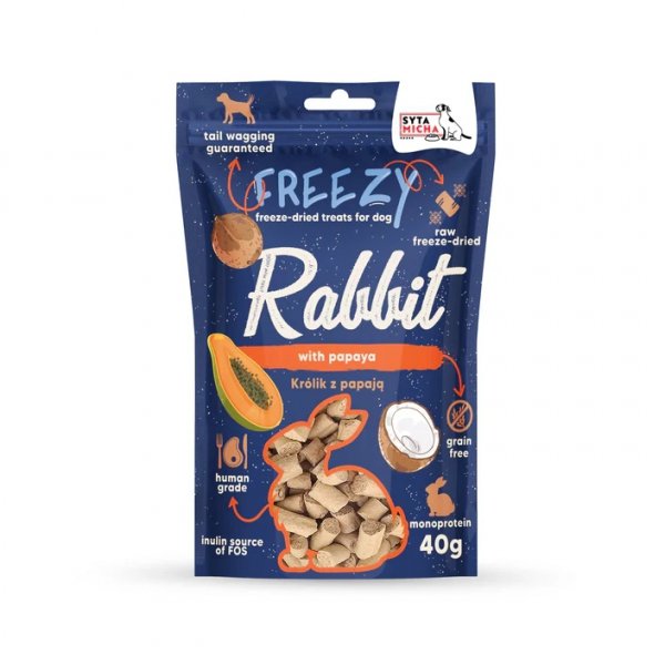 Syta Micha Liofilizowane przysmaki dla psa Królik z papają FREEZY 40g