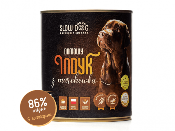 SLOW DOG Domowy indyk z marchewką 850g