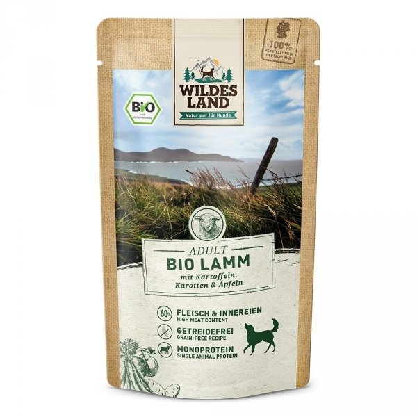WILDES LAND DOG Karma mokra dla psa BIO Lamm - bio jagnięcina z marchewką i jabłkami (125g)