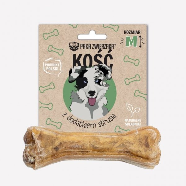 Paka Zwierzaka Gryzak dla psa kość z dodatkiem strusia M- 12 cm 55 g