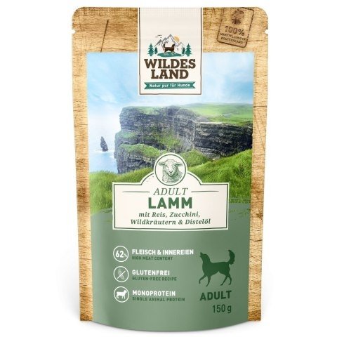 WILDES LAND DOG Karma mokra dla psa Classic Lamm - jagnięcina z cukinią, dziką różą i ziołami (150g)