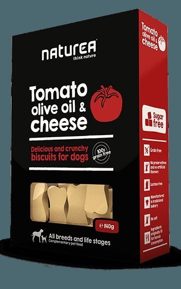 NATUREA Pomidory z oliwą z oliwek i serem parmezan 140G – Bezzbożowe biszkopty dla psów