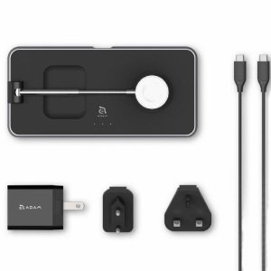 Adam Elements Omnia Q3 - bezprzewodowa stacja ładująca do 3 urządzeń z uchwytem do Apple Watch (czarna)