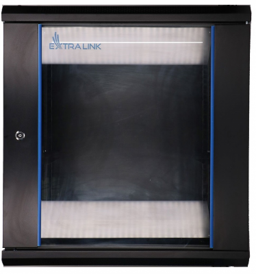 Szafka wisząca rack 12U 600x450 czarna szklane drzwi