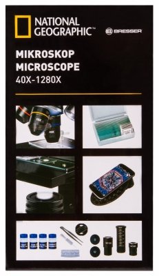 Mikroskop Bresser National Geographic o powiększeniu 40–1280 razy z uchwytem do smartfonu