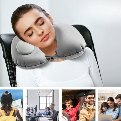 Poduszka podróżna rogal dmuchana z pompką