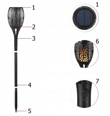 Lampa słoneczna pochodnia płomień 48,5 cm zestaw 4 sztuk