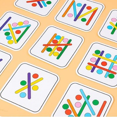 Zabawka edukacyjna Montessori dla dzieci – drewniane patyczki + karty