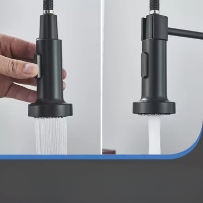 Bateria kuchenna czarna mat z wyciąganą wylewką 2 funkcje