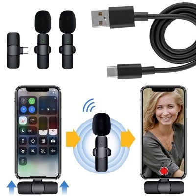 Zestaw 2 mikrofonów bezprzewodowych – mikrofony krawatowe do telefonu, tabletu, vlogów i podcastów