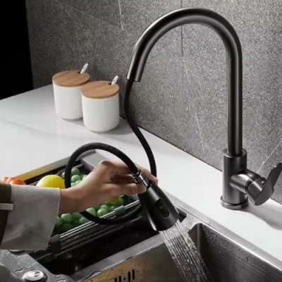 Bateria kuchenna czarna matowa z wyciąganą wylewką 360°