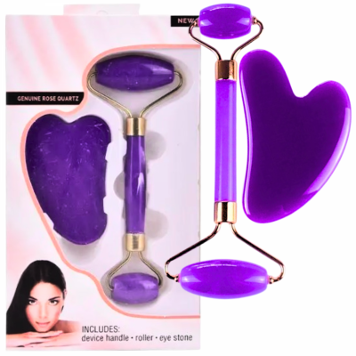 Roller do twarzy + płytka gua sha zestaw fioletowy