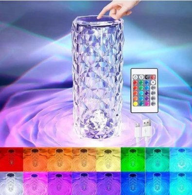 Lampka kryształowa led rgb nocna + pilot