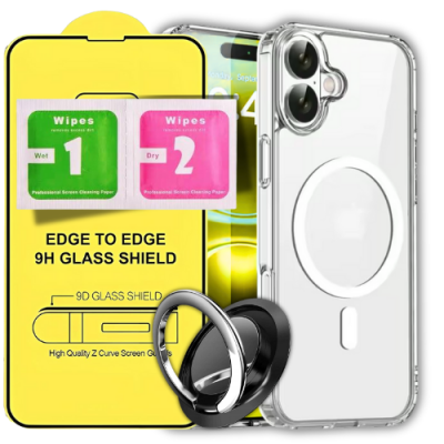 Etui do iPhone 17 case + szkło 9H wzmacniane 360° clear + uchwyt ring zestaw