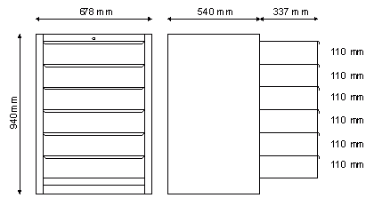 Szafka narzędziowa z 6 równymi szufladami na cokole N-1-12-02