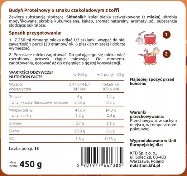 Budyń Proteinowy KFD 468g   Czekolada z Toffi   450g