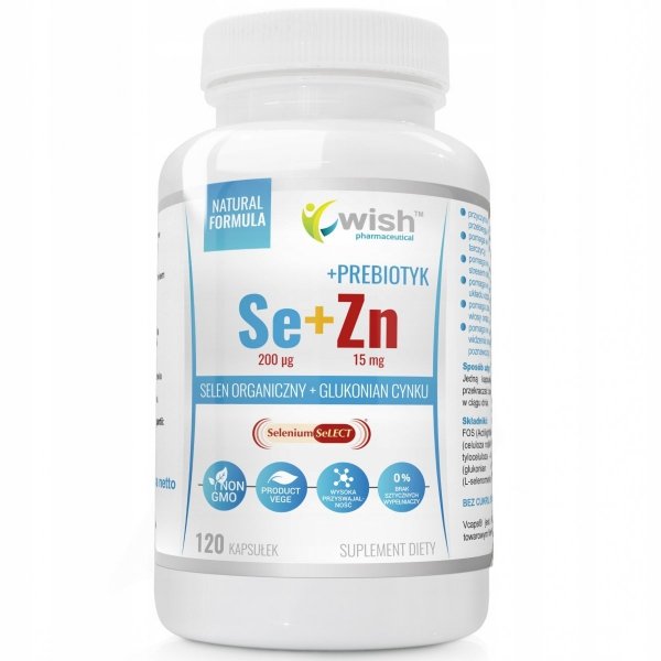 Selen Organiczny +Cynk + Prebiotyk Wish 120 kaps.
