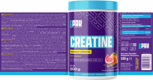 Kreatyna  6PAK Creatine Monohydrate  500g Grejpfrut 
