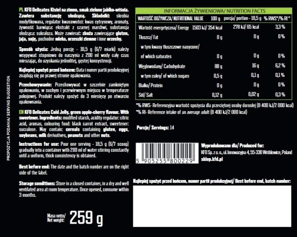 KFD Kisiel na Zimno 259g Jabłko-Wiśnia informacja żywieniowa