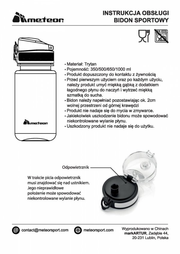 Bidon Sportowy Meteor 1000 ml Tritan Granatowy foto5