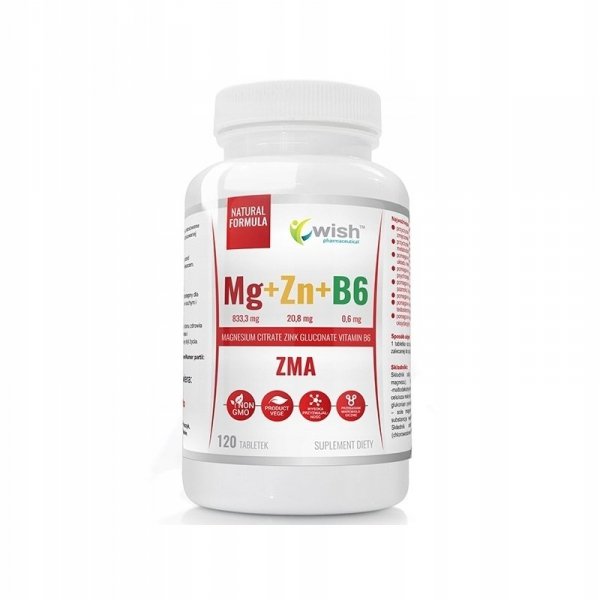 Magnez+Cynk+B6 Mega Dawka ZMA Wish 120 tabletek