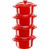 4x Mini Cocotte Okrągły 10 Cm, Czerwony Gift Giving Staub