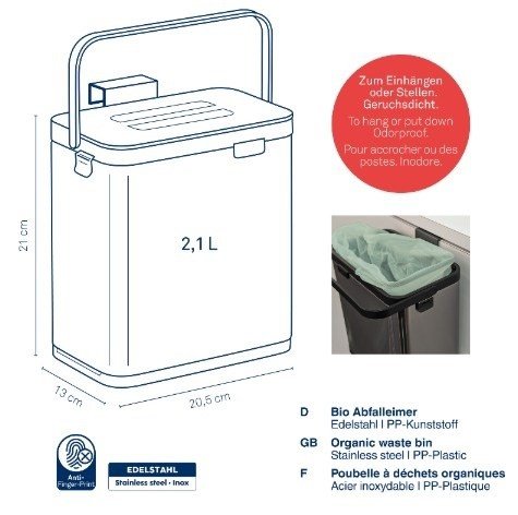 KELA-Pojemnik na odpady organiczne srebrny Plata