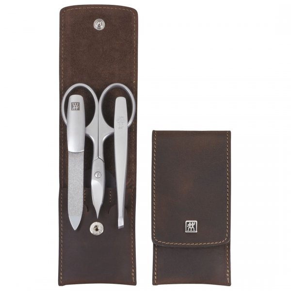 ZWILLING TWINOX Zestaw podróżny - brązowe skórzane etui, 3 elementy