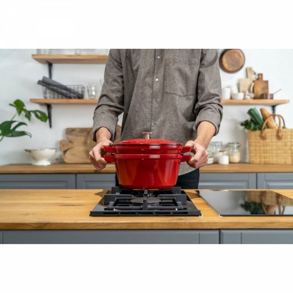 Zestaw 2 Naczyń + Pokrywka 24 Cm Czerwony Staub