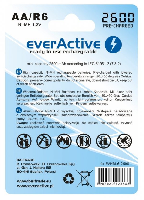 Akumulatorki everActive R6/AA 2600 mAh, 4 szt.