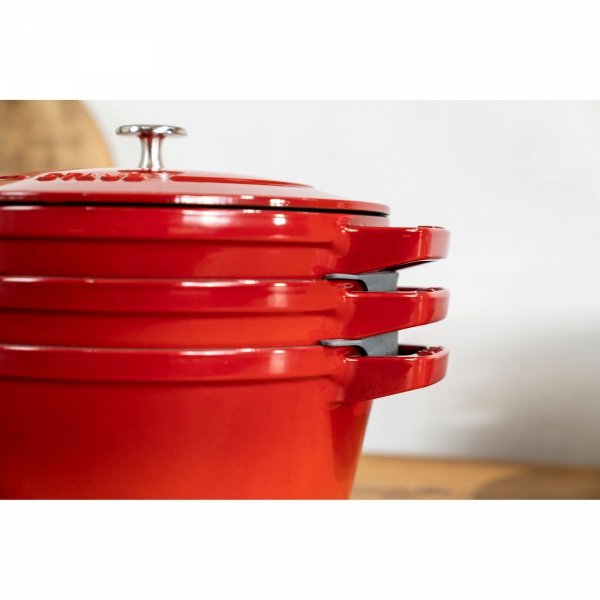 Zestaw 3 Naczyń + Pokrywka 24 Cm Czerwony Staub
