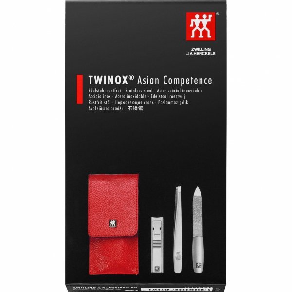Zestaw Do Manicure - Czerwone Skórzane Etui, 3 Elementy Twinox Zwilling