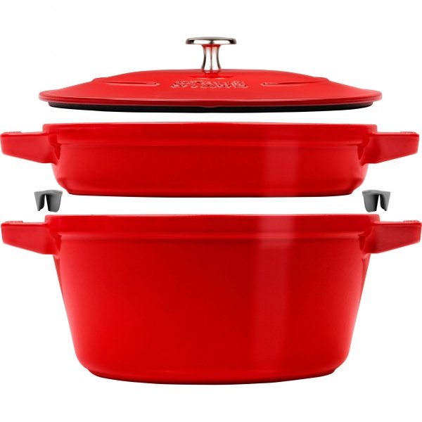 Zestaw 2 Naczyń + Pokrywka 24 Cm Czerwony Staub