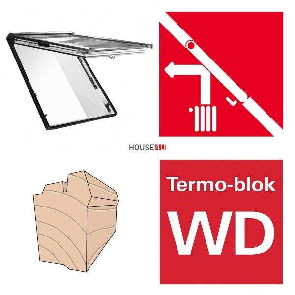 Okno dachowe Roto uchylno-wysokościowe Designo R88C H200 Okno z pakietem 2-szybowym Comfort, szkło hartowane i laminowane, drewniane Uw = 1,1, Termo-blok WD