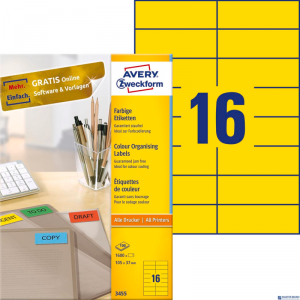 Etykiety żółte 3455 105 x 37 100ark. trwałe, Avery Zweckform (X)