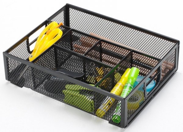 Organizer na biurko Q-CONNECT Office Set, metalowy, boczny, 6 komór, czarny 	KF17291