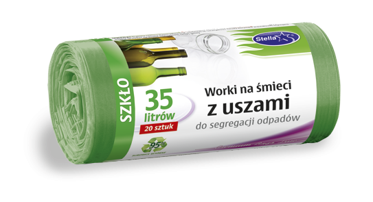 Worki do segregacji SZKŁO zielone z uszami LDPE 35l (20szt.) STELLA 032198