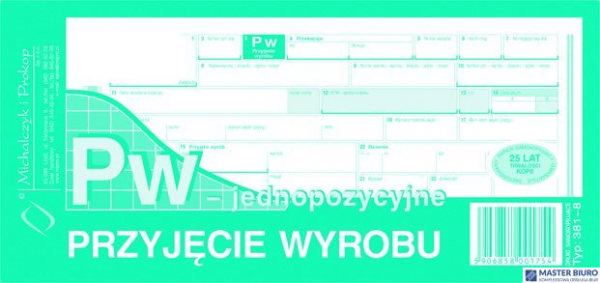 381-8 PW jednopozycyjne przyjęcie wyrobu MICHALCZYK I PROKOP (X)