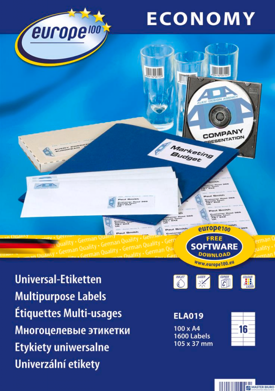 Etykiety uniwersalne ELA019 105 x 37 100 ark. Economy Europe100 by Avery Zweckform