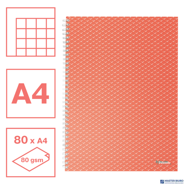 Kołonotatnik Colour Breeze A4, w kratkę, koralowy Esselte 628478