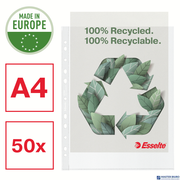 Koszulka groszkowa Recycled Premium PP 100 mic. A4, 627504,  MAXI , 50 szt. Esselte 627504