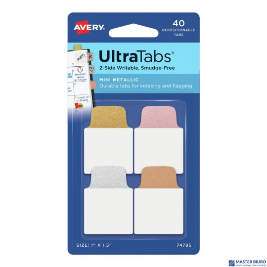 Zakładki indeksujące Ultra Tabs 25,4 x 38,1 mm, metaliczne zakładki indeksujące 40 szt., Avery 74785