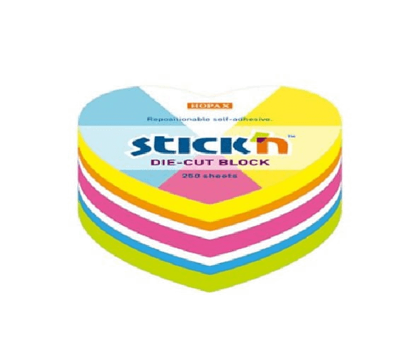 Notes serce, 64x67mm, mix 5 kol. neon+biały, 250kart. Stickn 21836