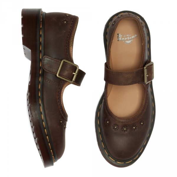 Półbuty Dr. Martens MARY JANE FLOWER Dark Brown Crazy Horse 42391200