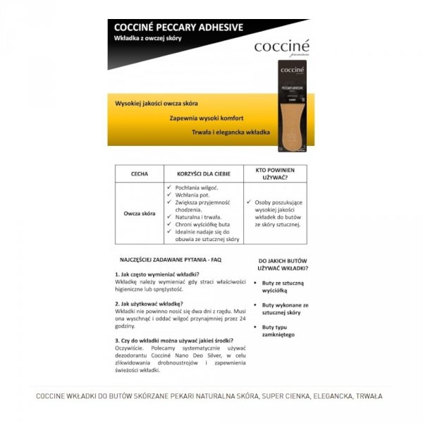 Wkładka Coccine PECCARY ADHESIVE Naturalna