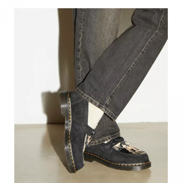 Półbuty Dr. Martens ADRIAN SNAFFLE  Black Long Napped Suede &amp; Black/Beige Contrast Hair On 31895779