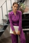 BeWear B248 Kombinezon z kołnierzem i paskiem - purpurowy