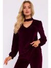 Moe M831 Welurowa bluzka z dekoltem typu halter neck - bordowa