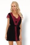 Szlafrok Kumiko LC 90428 Pink Rosses Collection Black Czarny LivCo Corsetti Fashion rozmiar - S/M